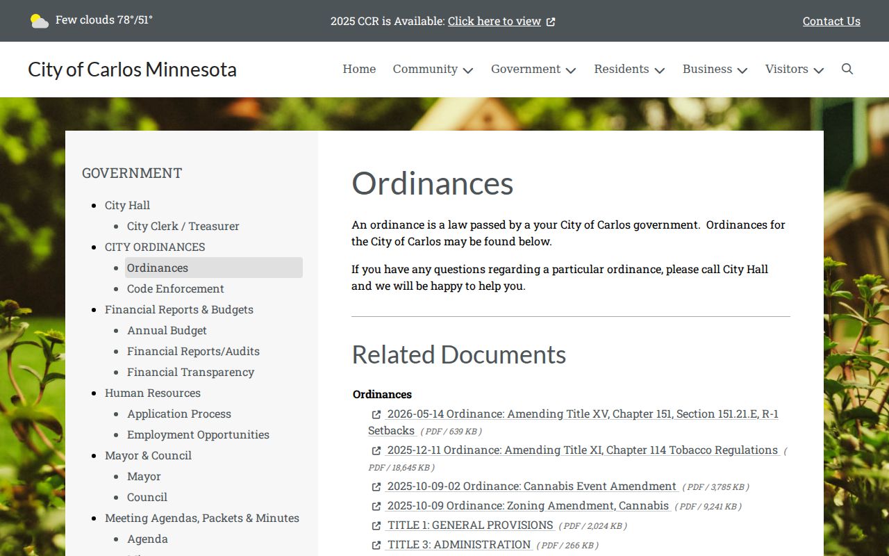 Douglas County Carlos court docket ordinance library and municipal code records