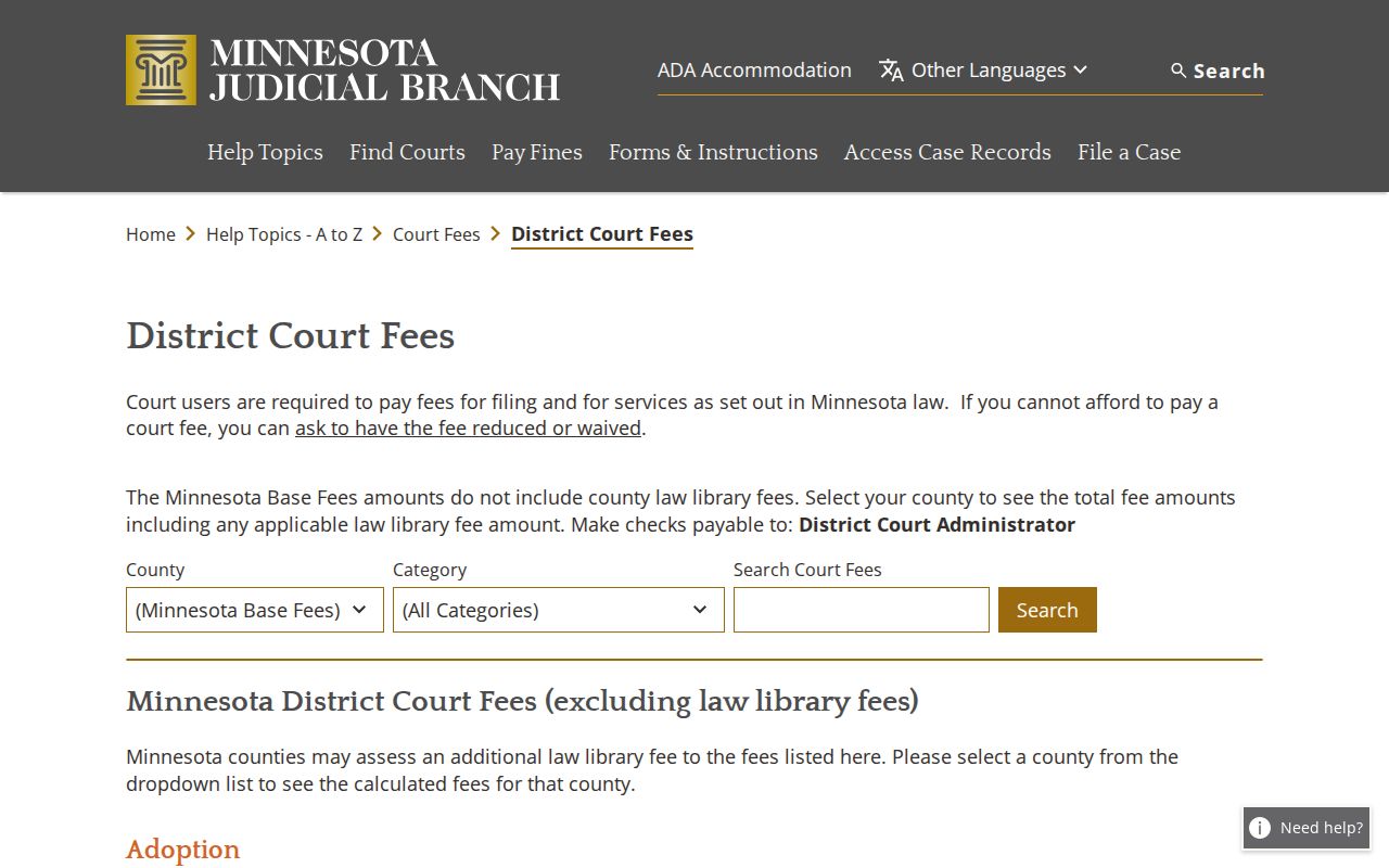 Douglas County court record search district court fee controls