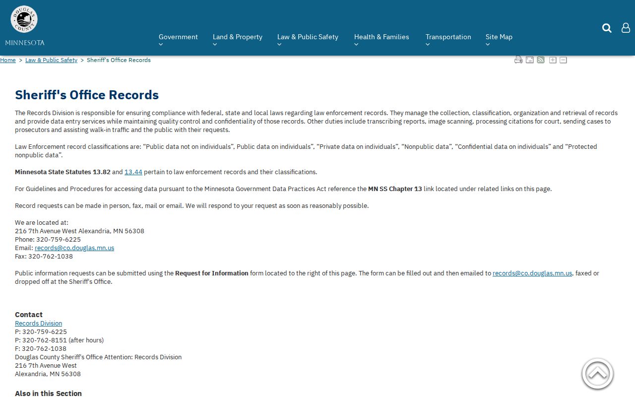 Douglas County criminal docket separate law enforcement records channel